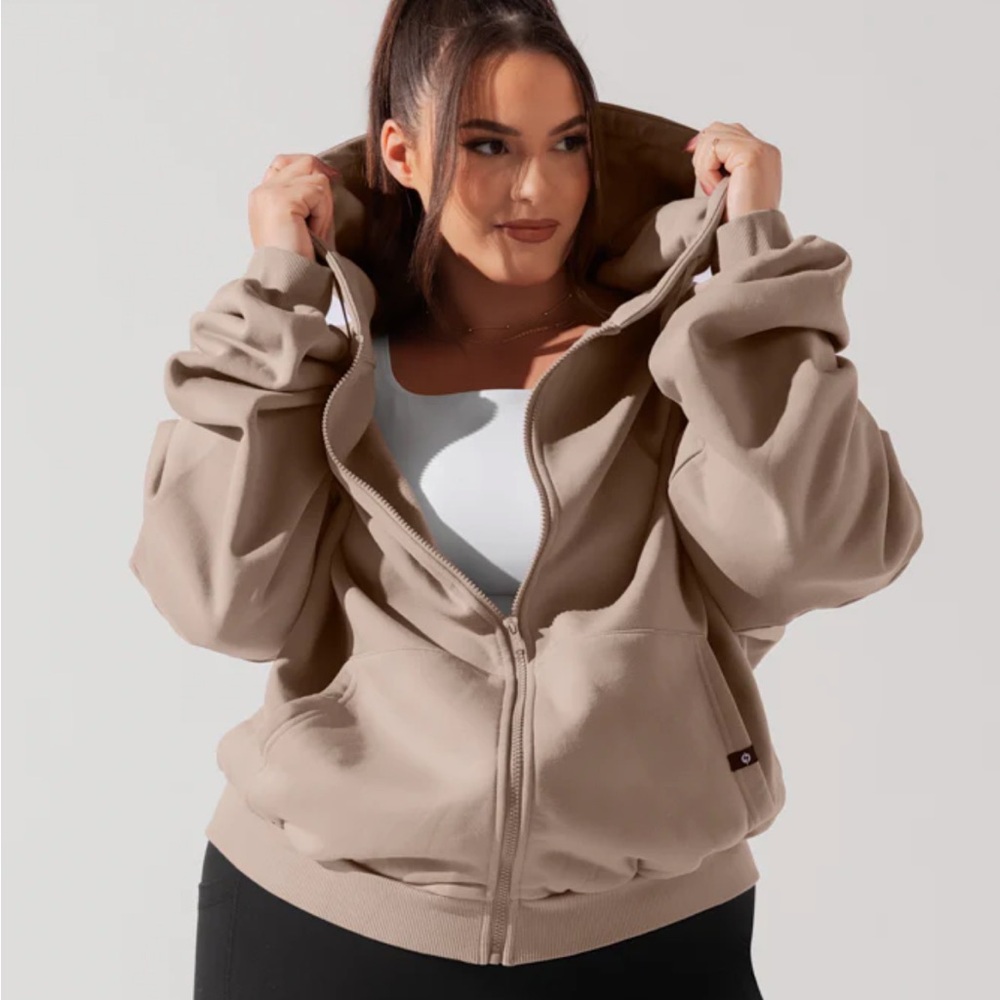 Popflex Cloud Zip Hoodie in Sand (Size L/XL) | Oversized Fit, Athleisure